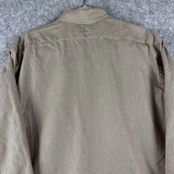 Vintage Polo Ralph Lauren Douglas Tab Shirt Mens 17 35 Brown Houndstooth 80s 90s